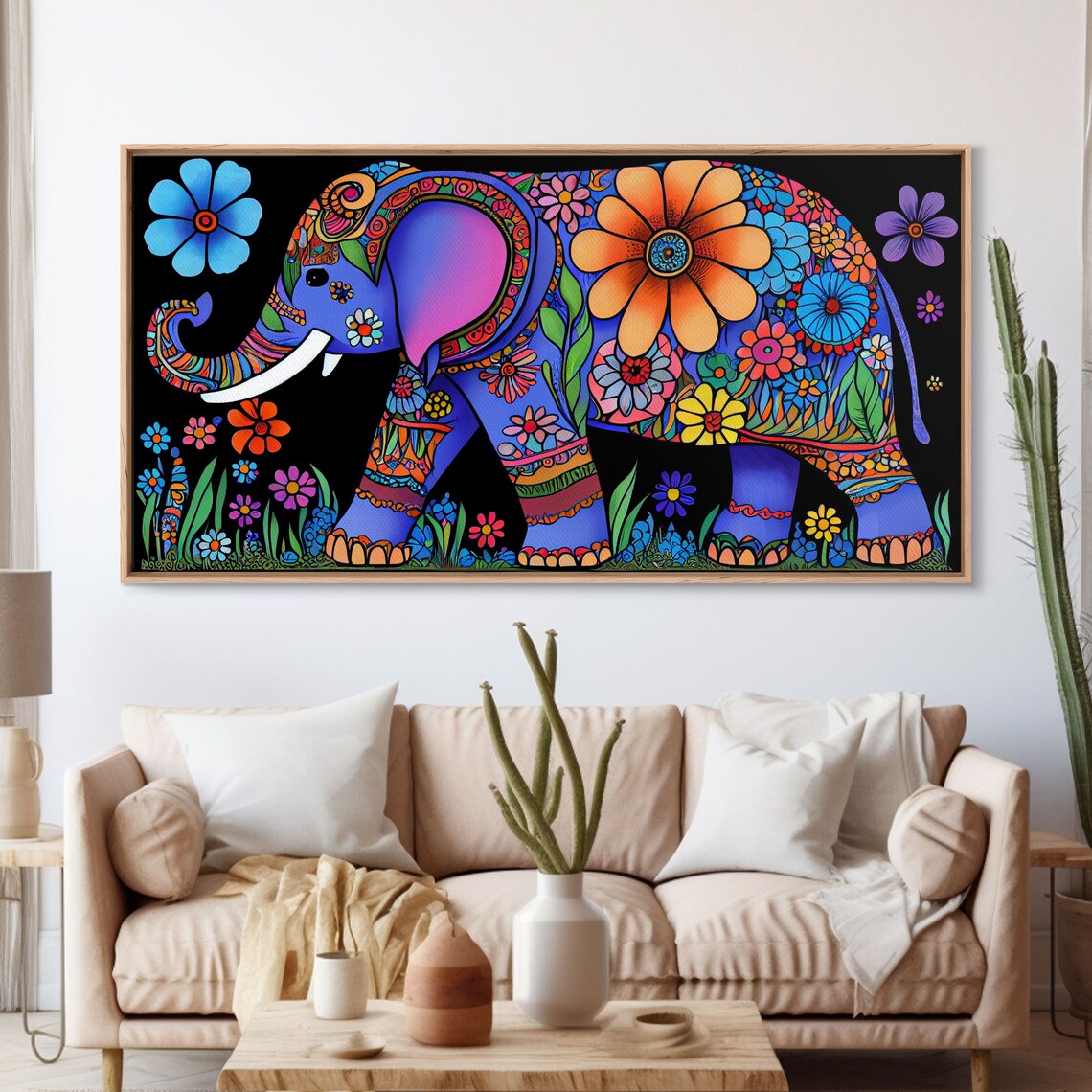 Elephant Abstract Art Print with Flowers, Indian Style - Image 3