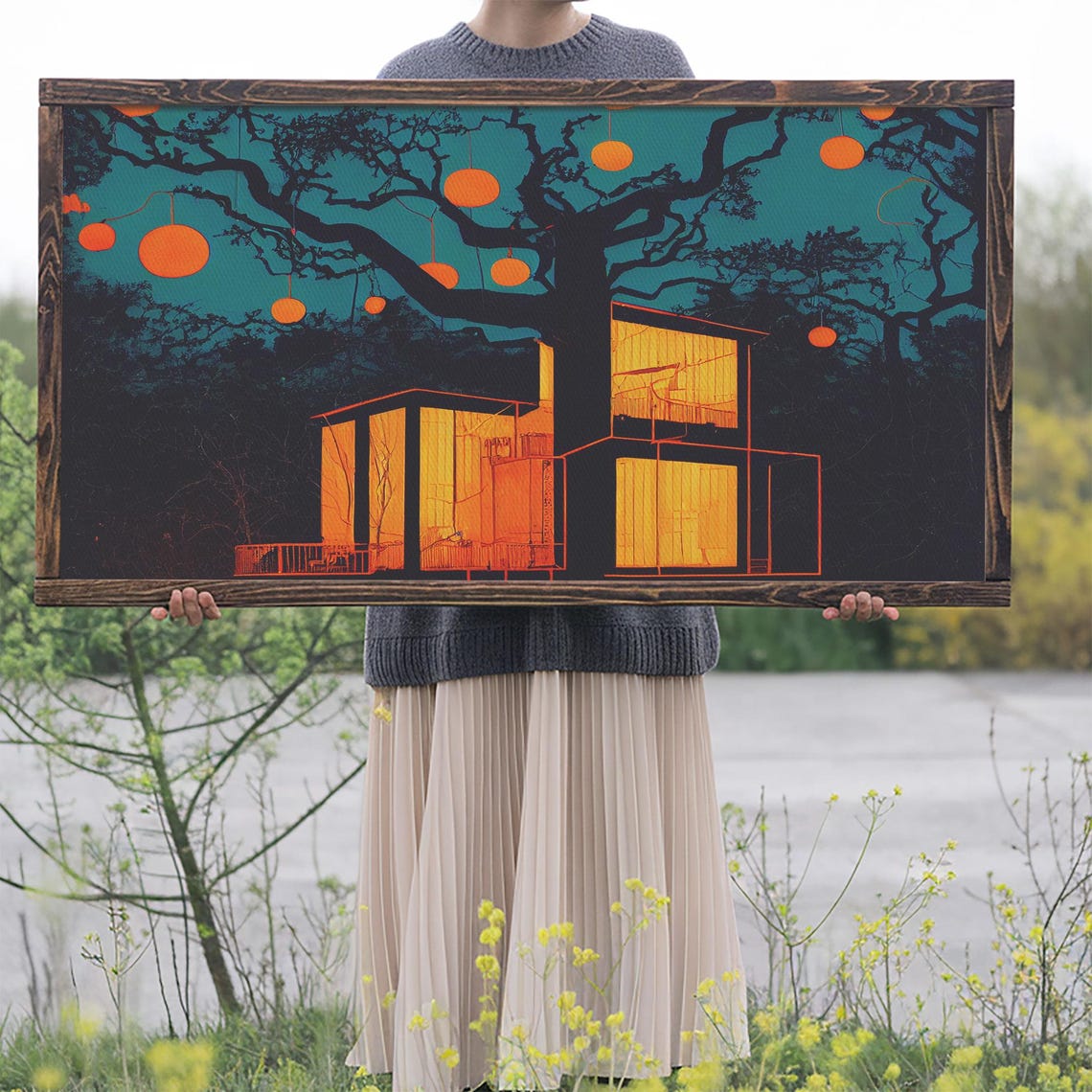 Surreal Treehouse With Glowing Windows And Hanging Lanterns Wall Art - Image 2