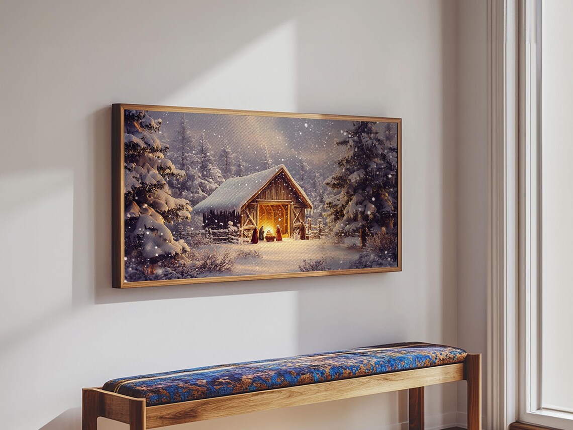Nativity Scene, Christmas Oil-Painting-Style Art Print - Image 6