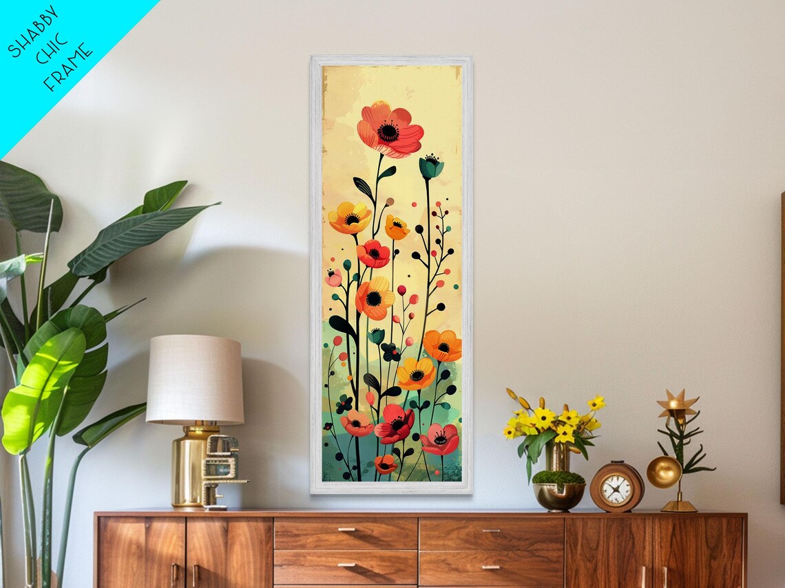 Bright Field Of Wildflowers Warm Yellow Orange Tall Art Print - Image 6