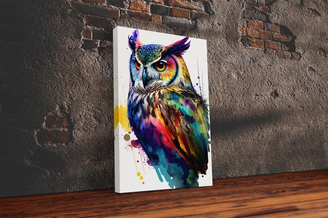 Watercolor Owl Painting Print, Pop Art Style - Image 3