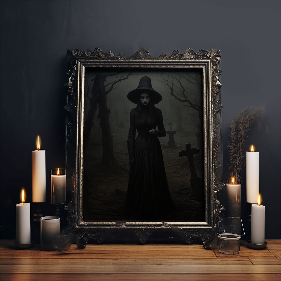 The Witch in the Cemetery, Vintage Halloween Poster - Image 5