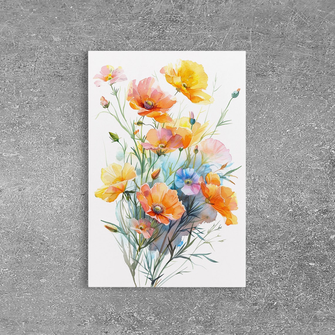 Watercolor Orange Wild Poppies Bouquet White Background Floral Poster