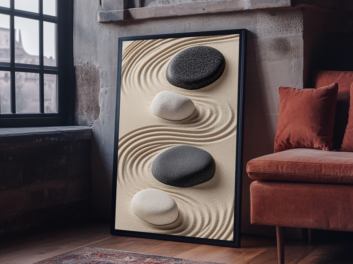 Black White Zen Stones, Wabi Sabi Wall Art Print - Image 6