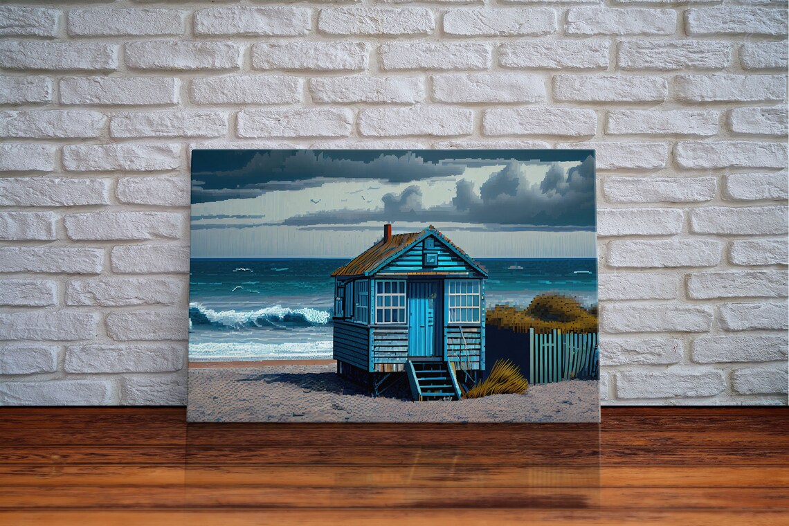 Sea Side Shack Pixel Art, New England Beach Poster