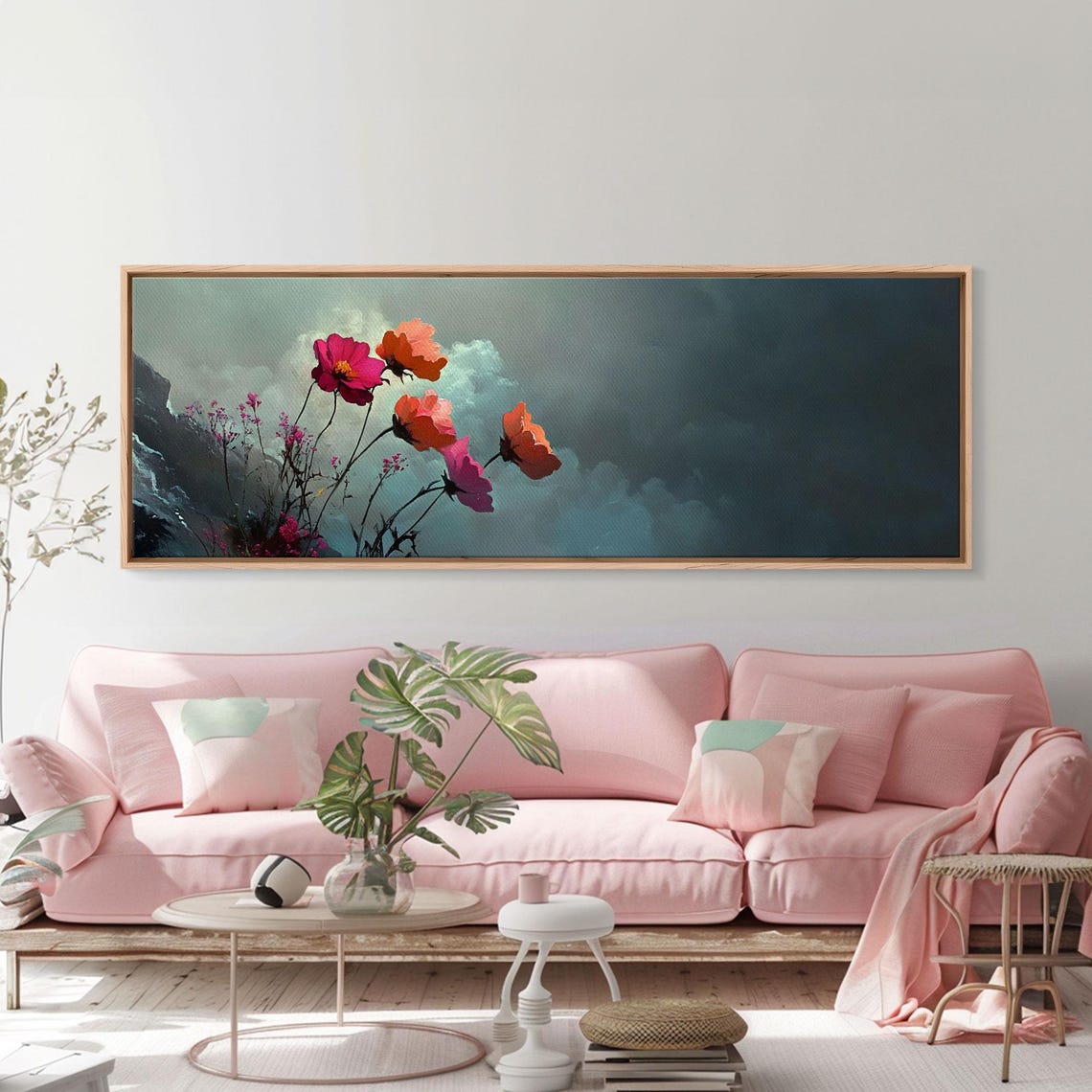 Moody Wildflower Meadow Under Dark Stormy Sky Clouds Panoramic Poster - Image 4