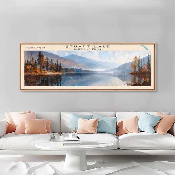 Stuart Lake Panoramic Wall Art Framed Print Lake House Decor Travel Poster Scenic Landscape Painting Living Room Decor
