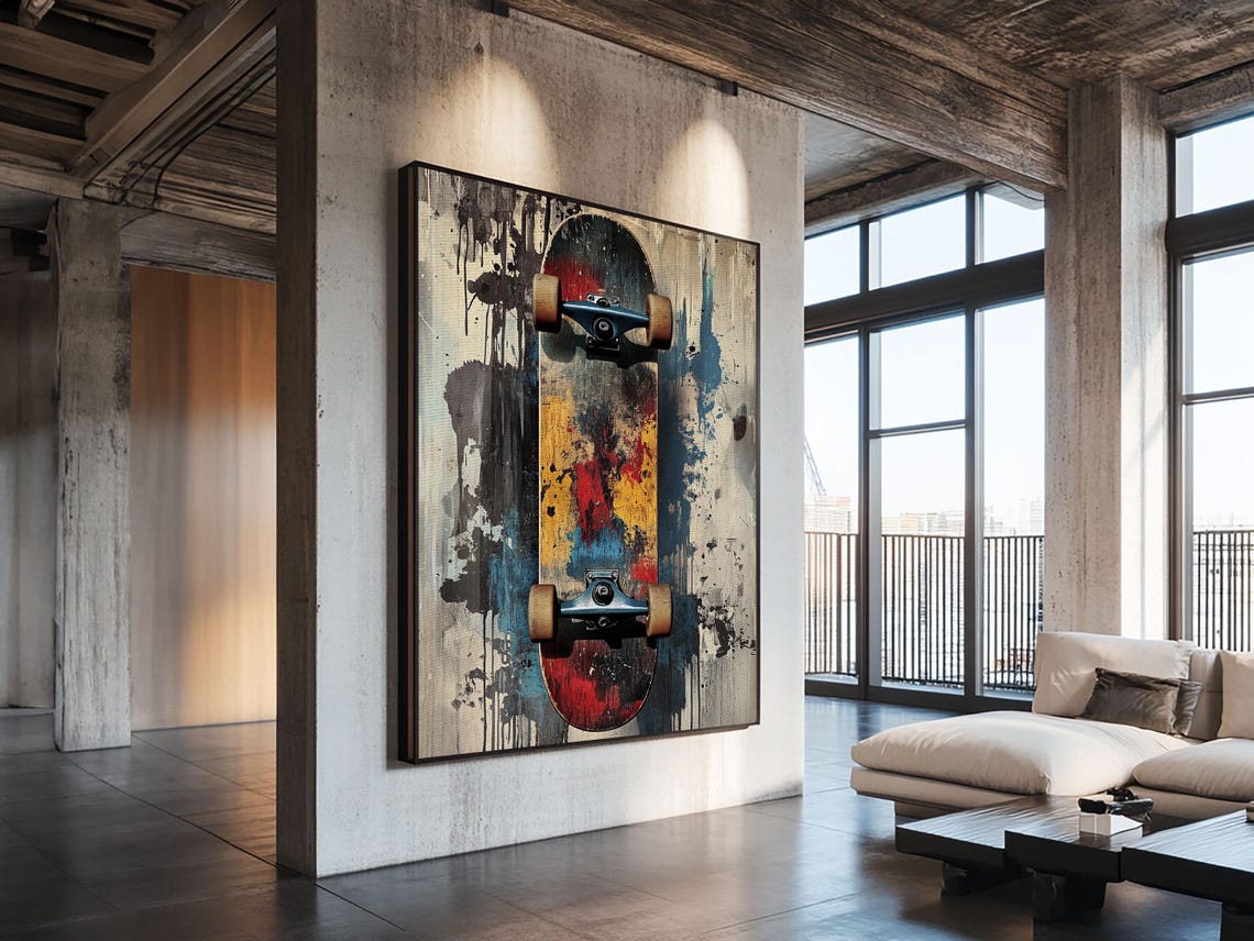 Vintage Skateboard Print With Urban Retro Graffiti Wall Art Ideal Rustic Living Room Decor And Unique Gift Idea - Image 2