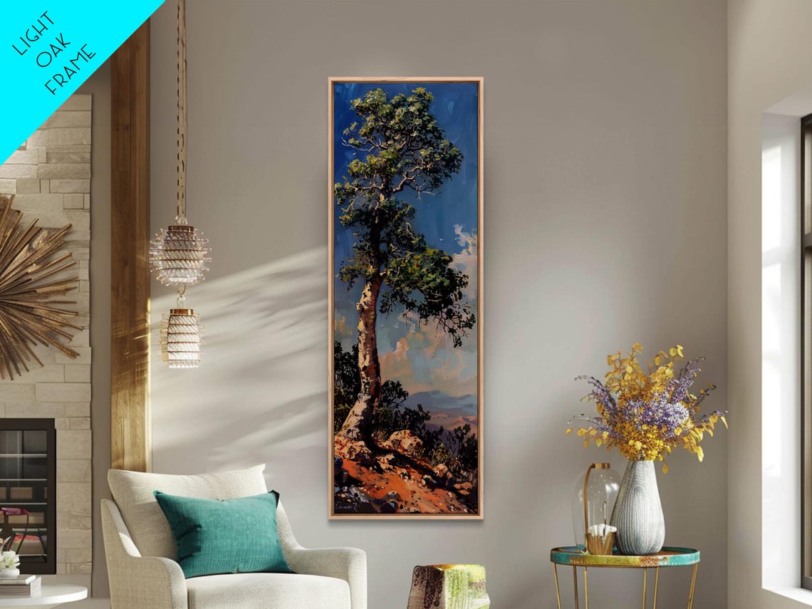 Tall Lone Tree On Rocky Hillside Under Bright Blue Sky Nature Poster - Image 4