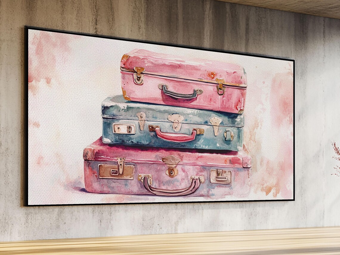Vintage Suitcase Painting, Rustic Cottagecore Art Print - Image 3