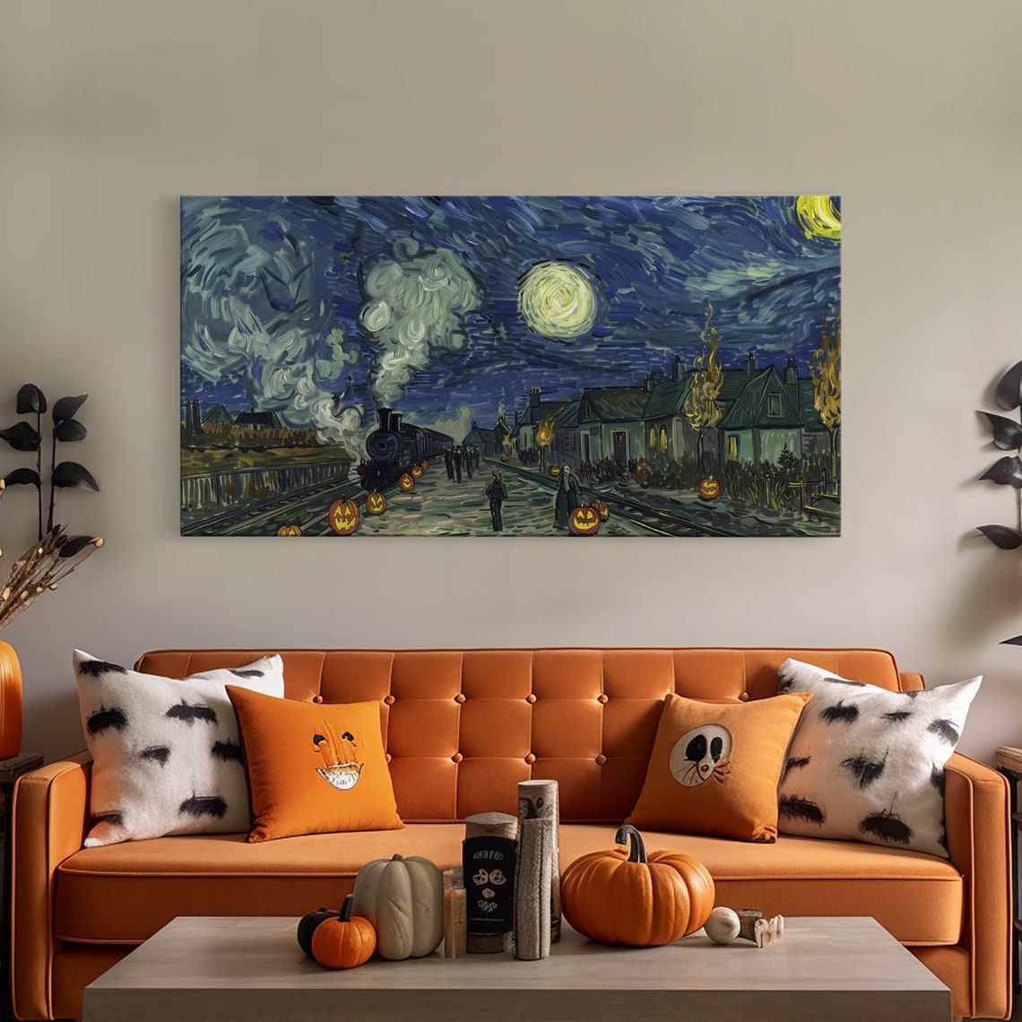 Starry Night Inspired Haunted Steam Train Framed Print Spooky Halloween Wall Art - Image 5