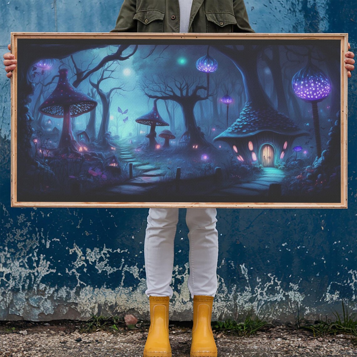 Magical Glowing Mushroom Forest Night Fairy House Fireflies Poster - Image 6