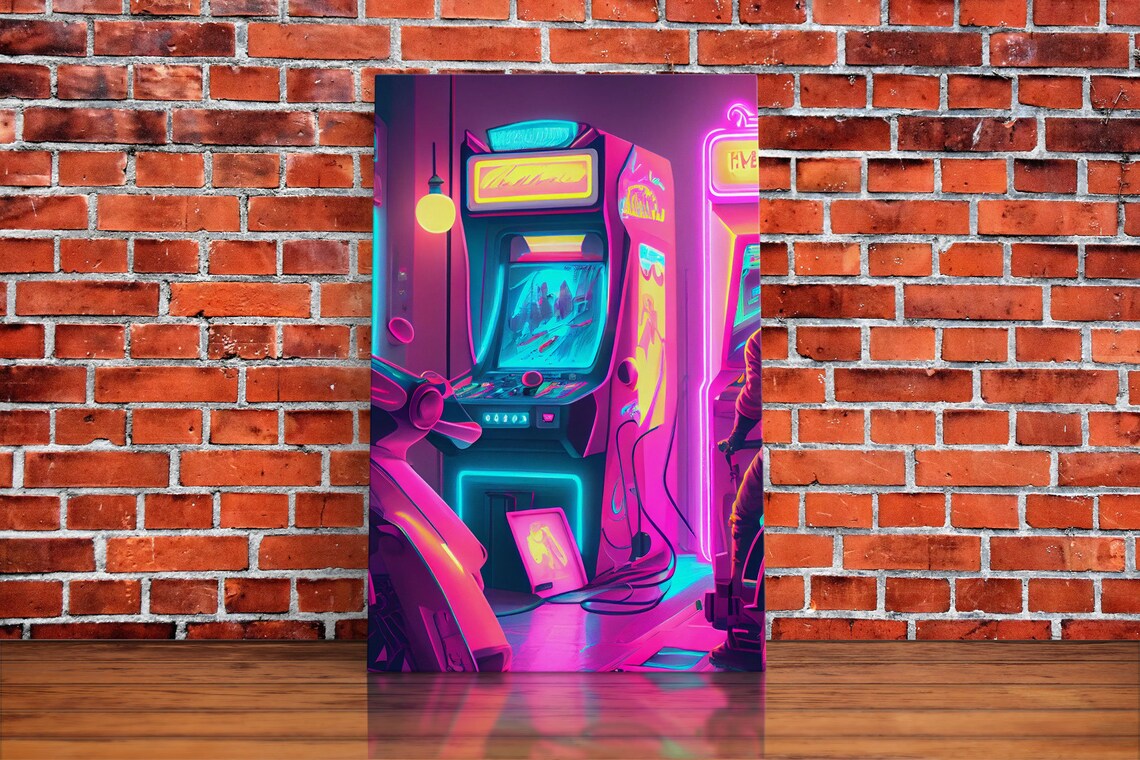 Synthwave Arcade Game Room Decor Poster Print