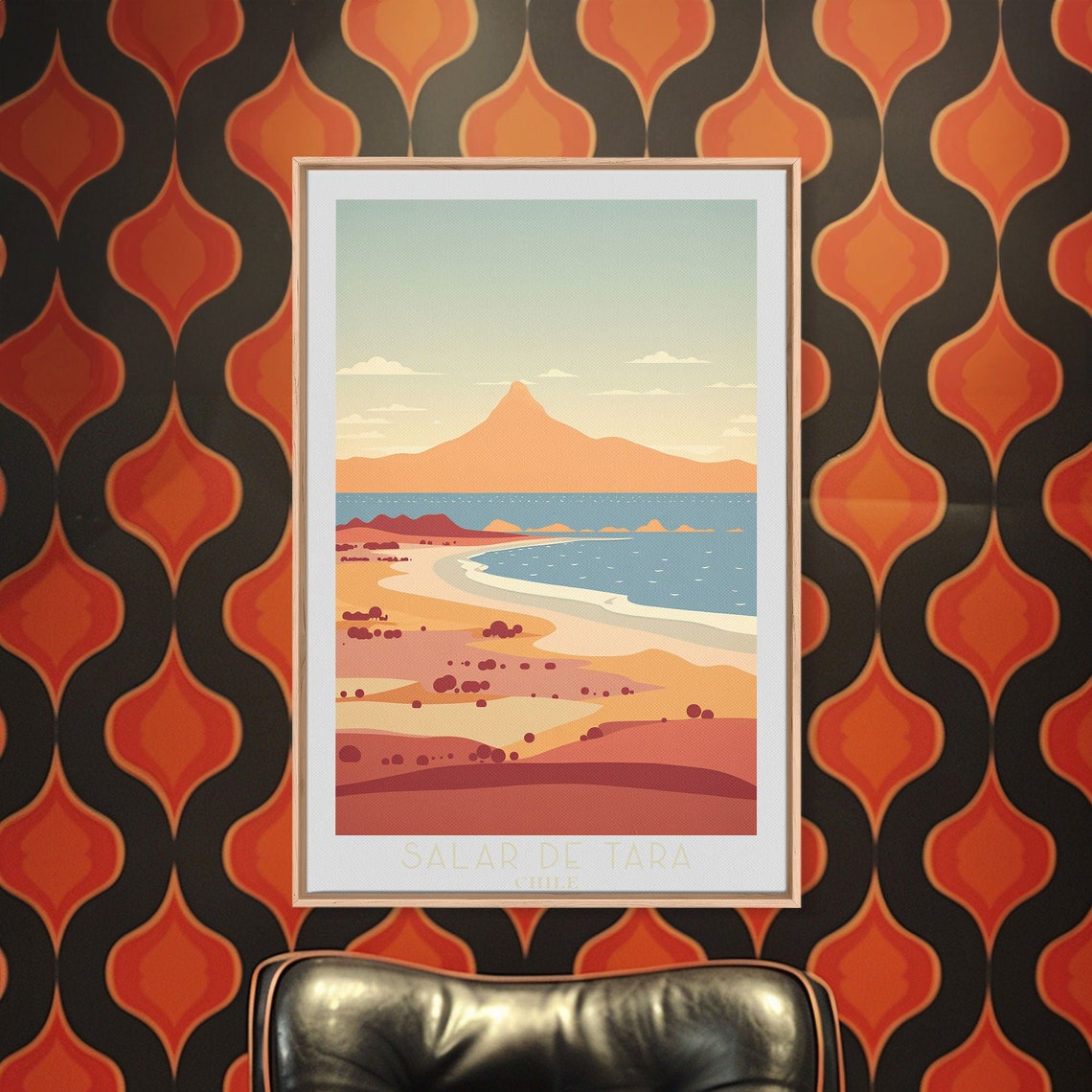 Salar De Tara Chile Desert Coast Mountain Peak Sunset Travel Poster