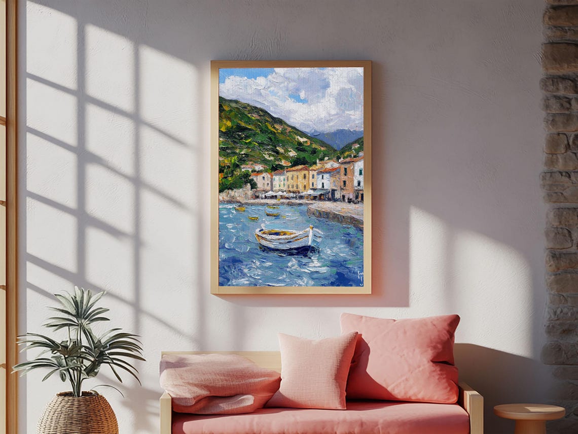 Modern Art Print Italian Fishing Village Italy Oil Painting Neutral Wall Art Seascape Painting Impasto Style Print Boho - Image 4