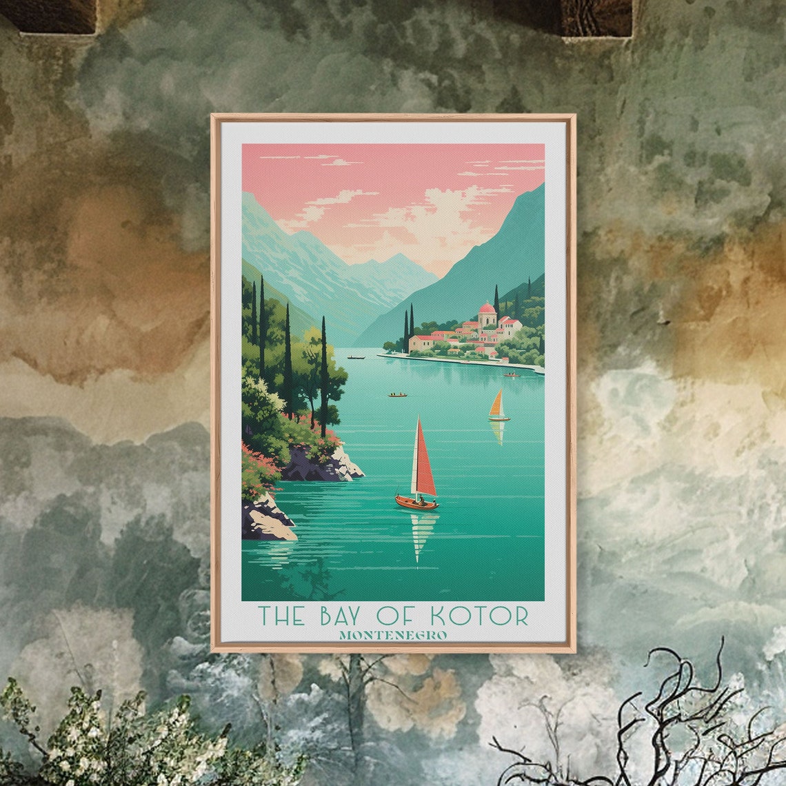 The Bay of Kotor Montenegro Sailboats Mountain Sunset View Poster - Image 4