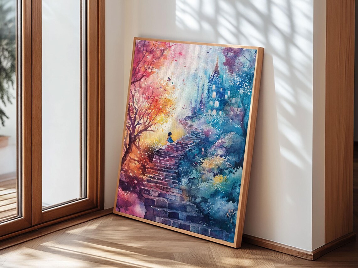 Whimsical Autumn Pathway Framed Print Cherry Blossom Painting Moody Art Cottagecore Living Room Rustic Wall Art - Image 6