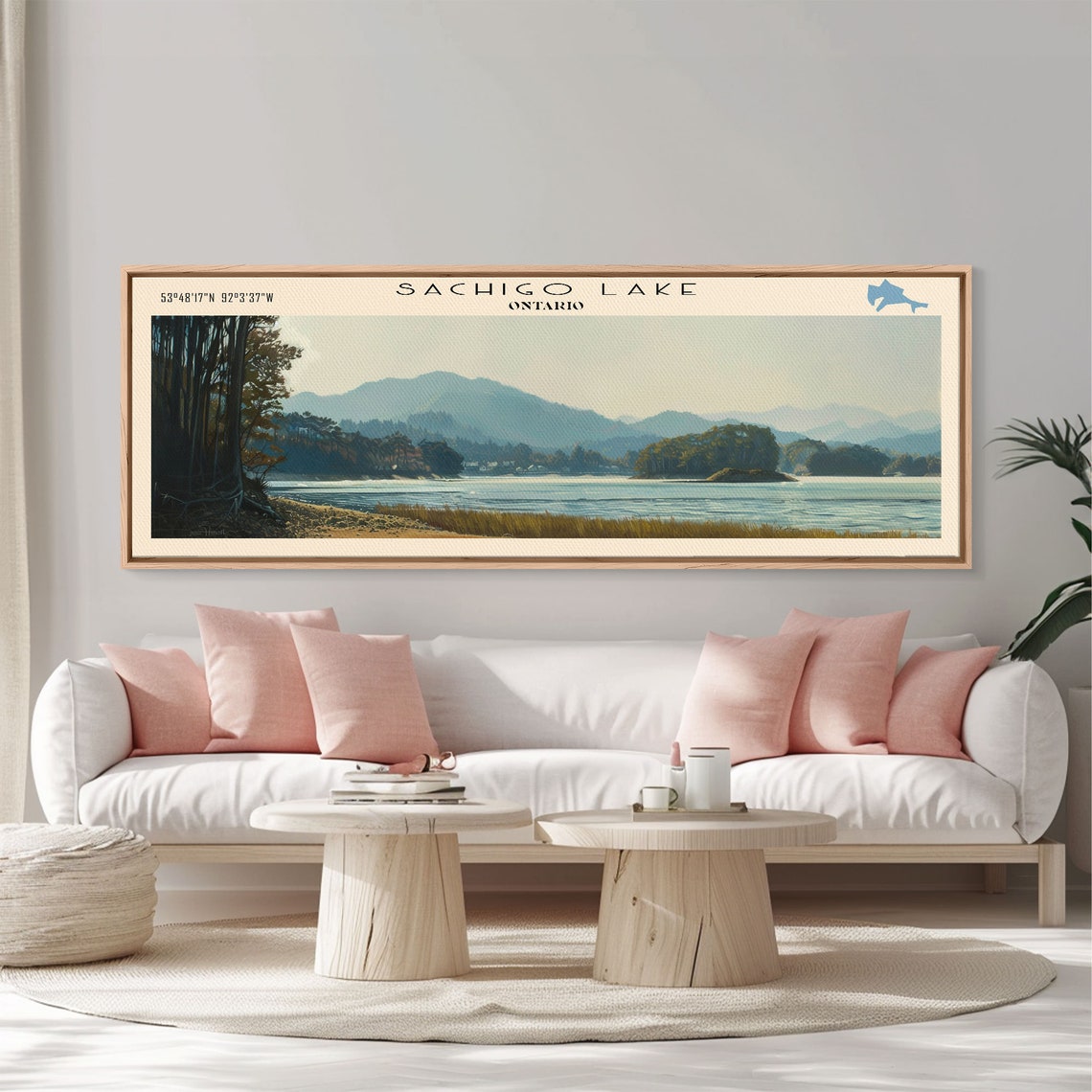 Sachigo Lake Ontario Hazy Mountain View Tranquil Shore Travel Poster - Image 3