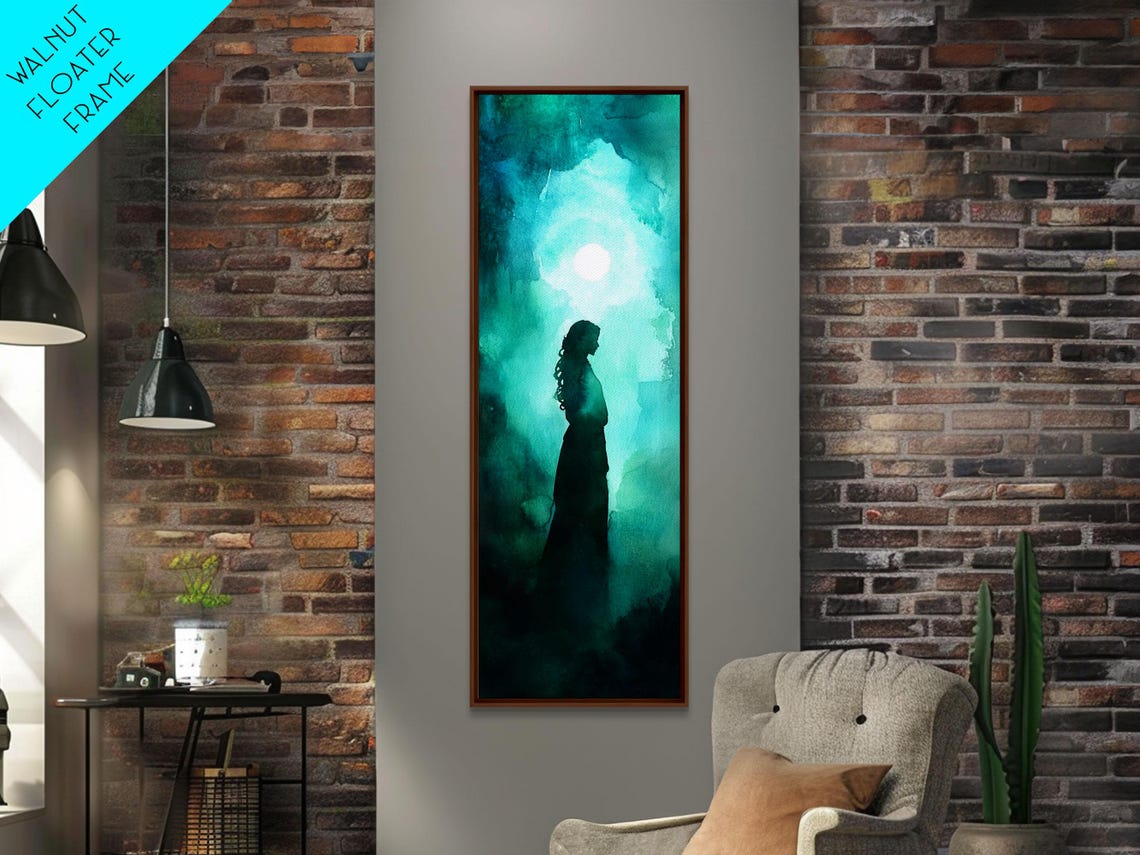 Moonlit Goddess Silhouette Teal Watercolor Night Mystical Wall Poster - Image 5