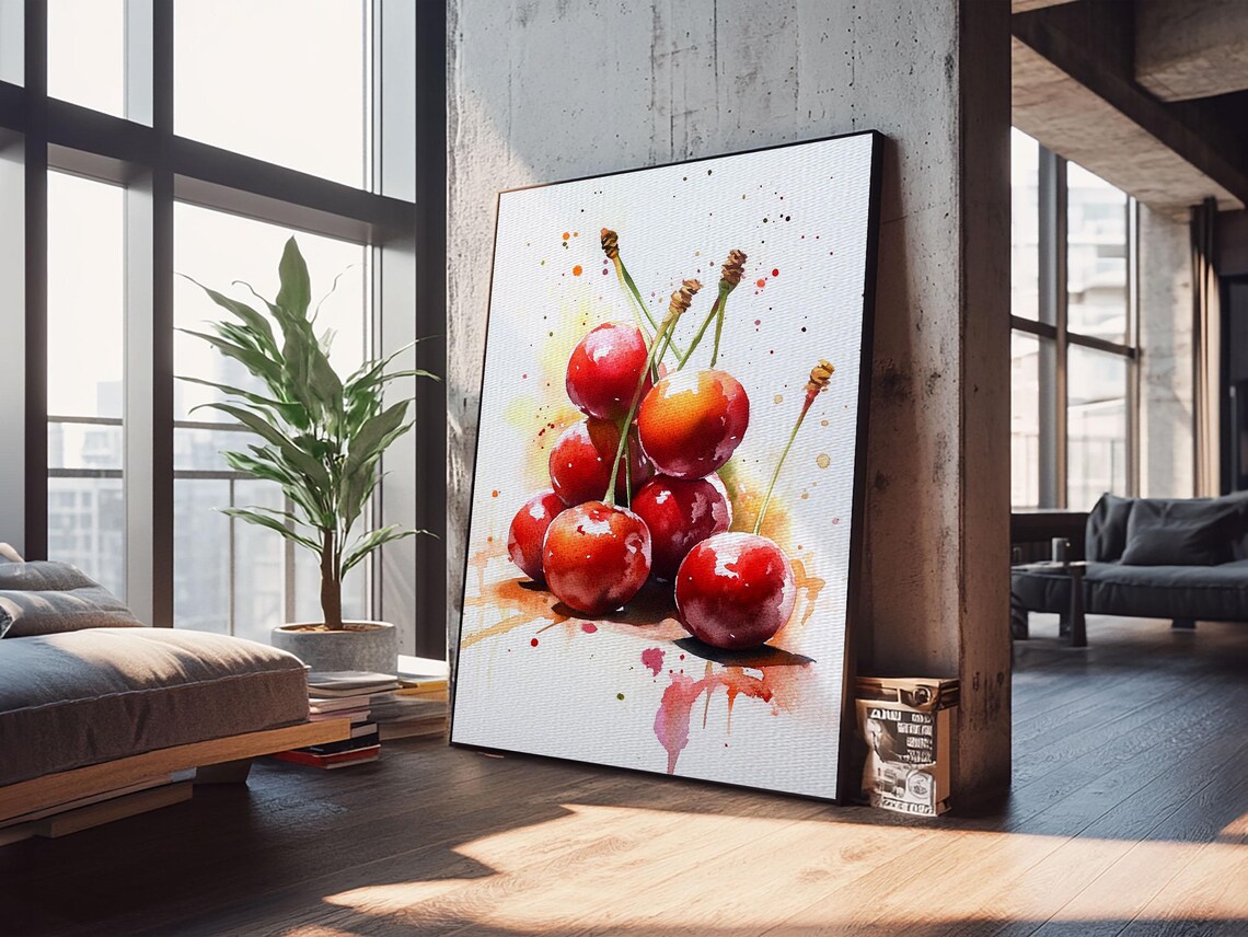 Cherry Wall Art Print Cherry Painting Kitchen Food Decor Kitchen Wall Art Original Cherry Painting Home Decor For Kitchen - Image 5