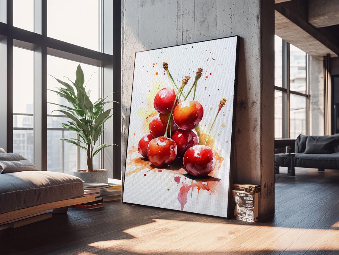 Red Cherry Watercolor Splash Fresh Fruit Still Life Kitchen Print - Image 5