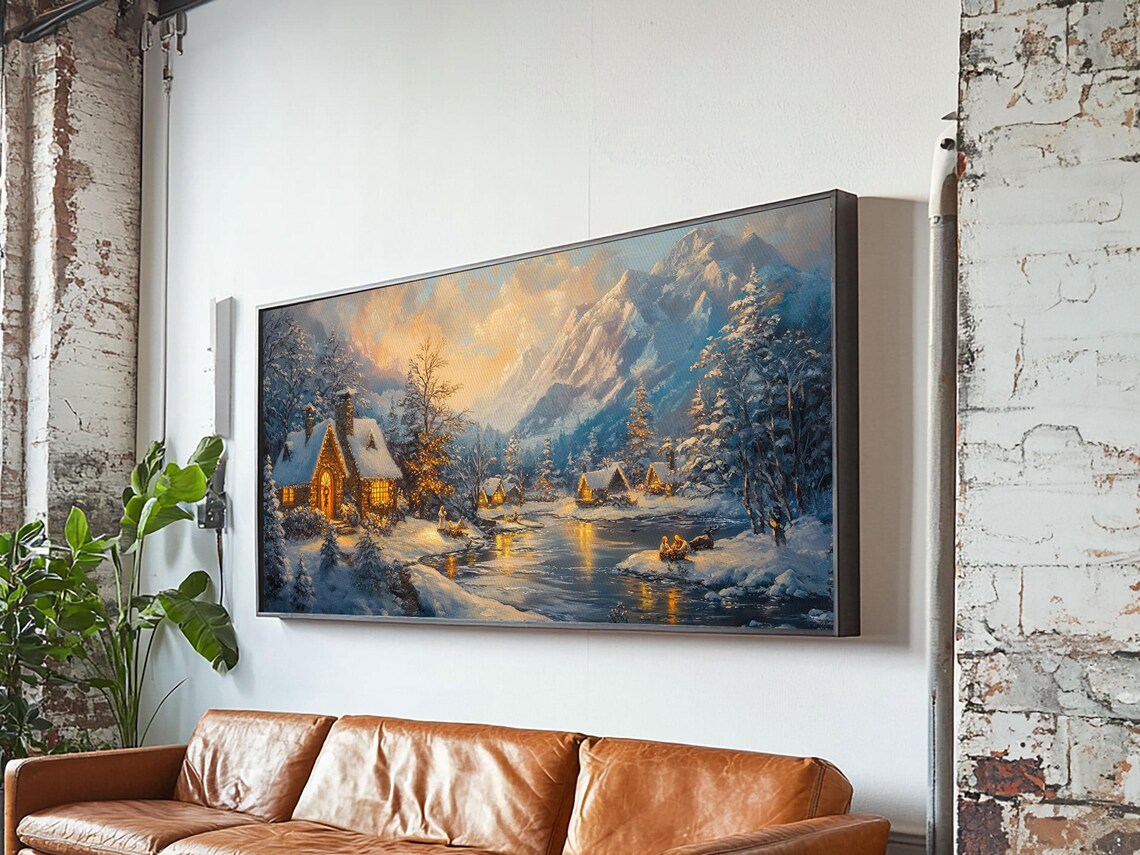 Christmas Village By The Snowy Lake At Dusk Holiday Scene Poster - Image 4