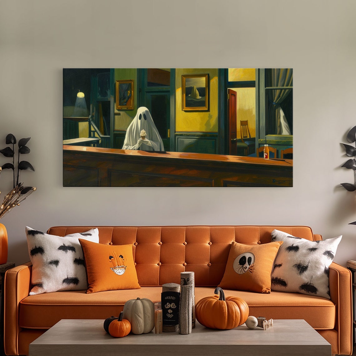 Ghost Eating Ice Cream At Haunted Diner Funny Halloween Art Print - Image 5