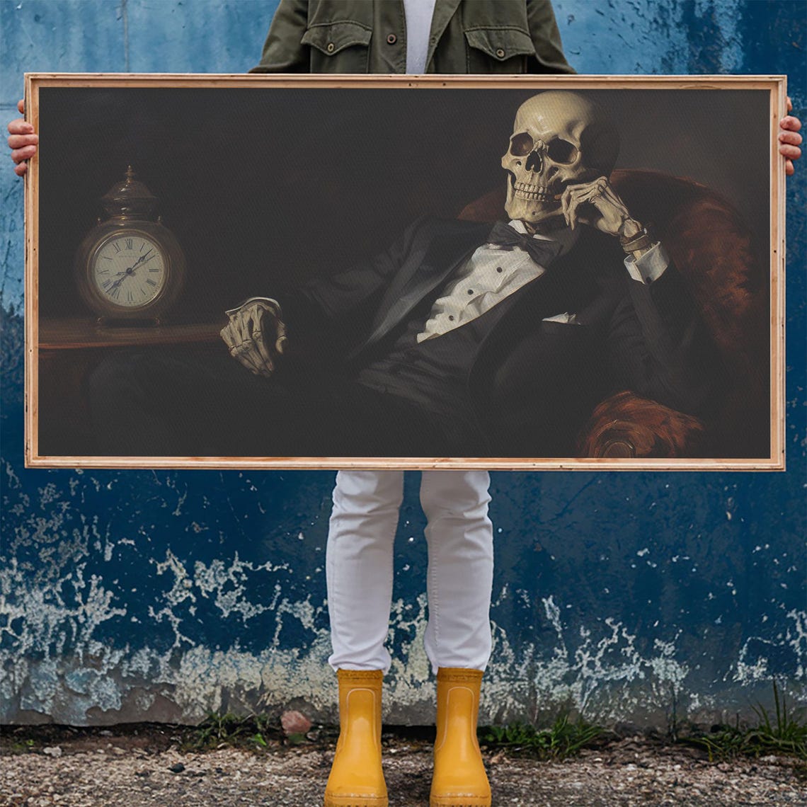 Dapper Skeleton Gentleman In Tuxedo With Antique Clock Dark Poster - Image 6