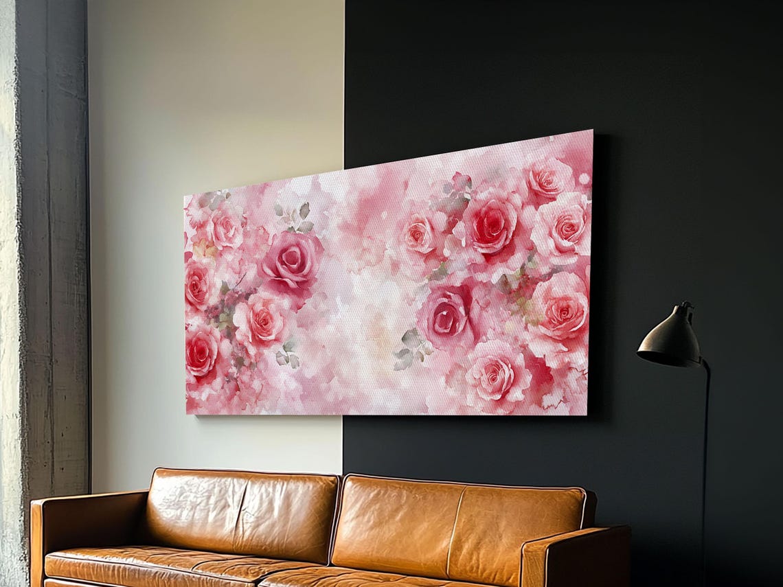 Pink Roses Blooming Bouquet Watercolor Romantic Floral Wall Poster - Image 3