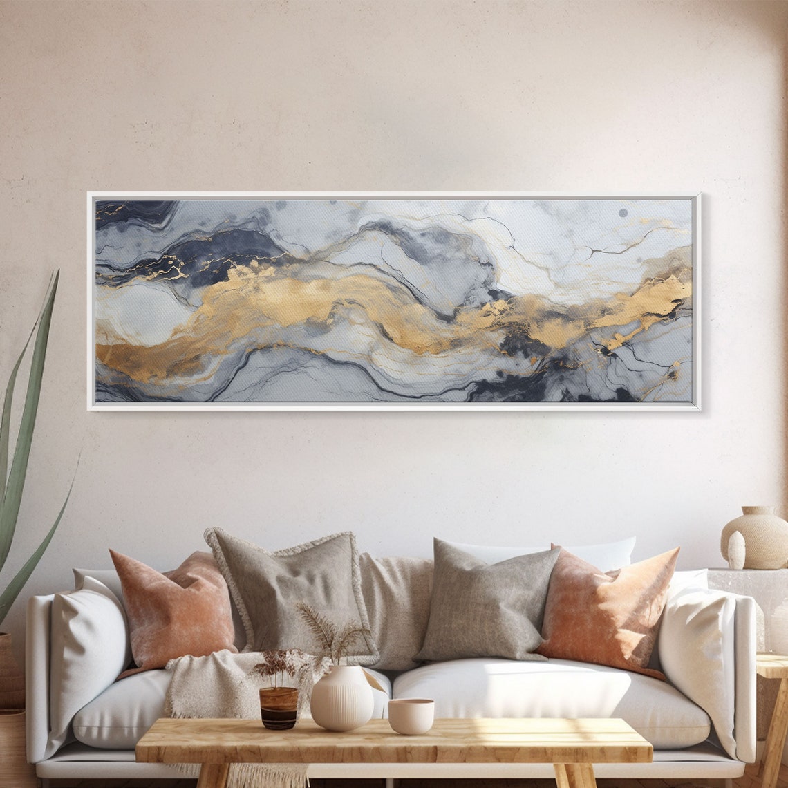 Silver Gold Marble Abstract Elegant Blue Gray Modern Luxury Wall Art - Image 5