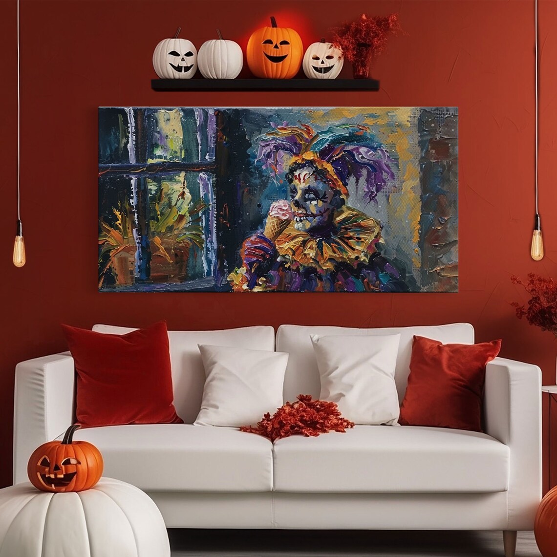 Spooky Court Jester Eating Pink Ice Cream Funny Halloween Wall Art - Image 6