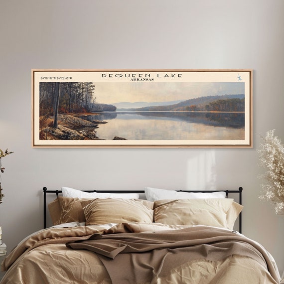 Dequeen Lake Arkansas Framed Print Lake House Art Panoramic Wall Art Travel Poster Rustic Lake Painting Home Decor