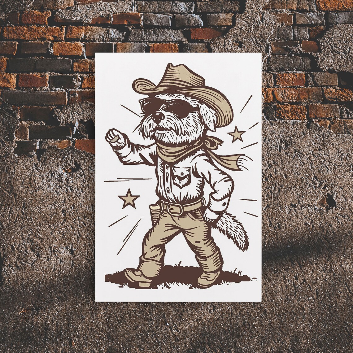 Cowboy Sheriff Dog Print, Western Puppy Art Poster