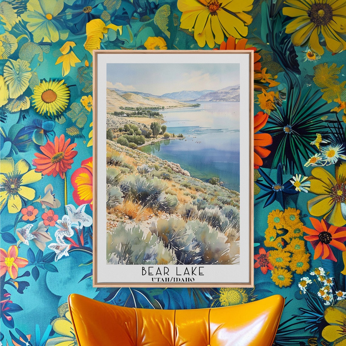 Bear Lake Utah Idaho Framed Print Watercolor Landscape Art Travel Poster Wall Art Lake House Decor Living Room Art Office Art - Image 3
