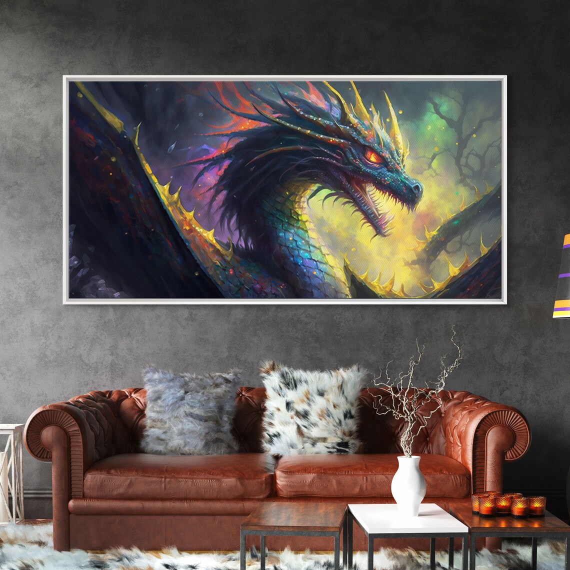 Psychedelic Horned Dragon Fantasy Wall Art Print