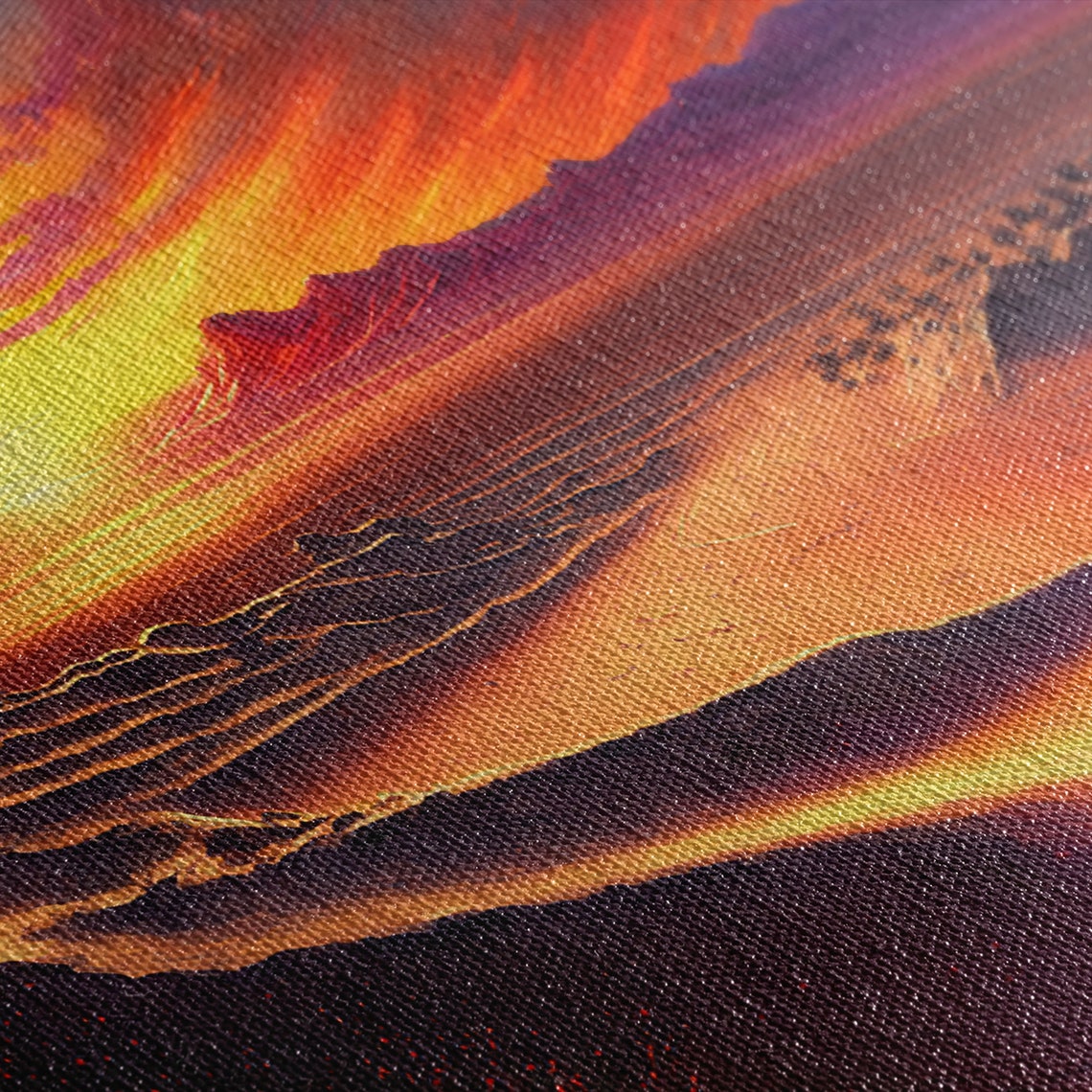Panoramic Desert Sunset Glowing Dunes Fiery Sky Landscape Wall Poster - Image 2