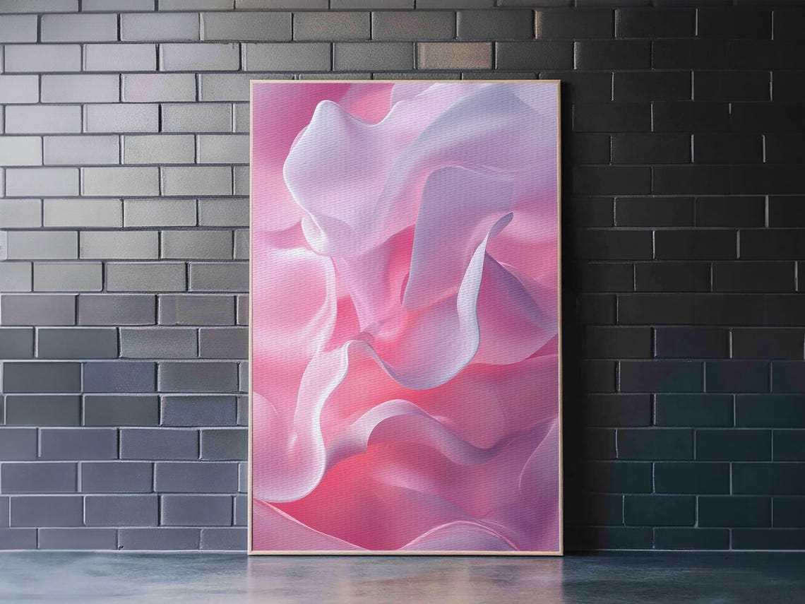 Silky Pink White Abstract Waves Dreamy Minimalist Wall Art Print