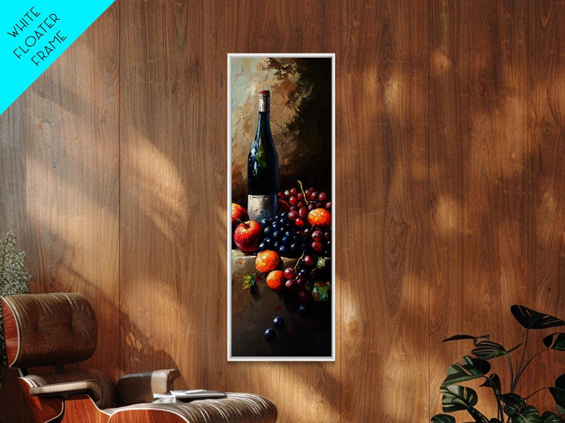 Skinny Vertical Art For Wine Cellar Wine Room Art Still Life Oil Painting Of Wine And Grapes Victorian Oil Painting Retro Kitchen Decor - Image 6