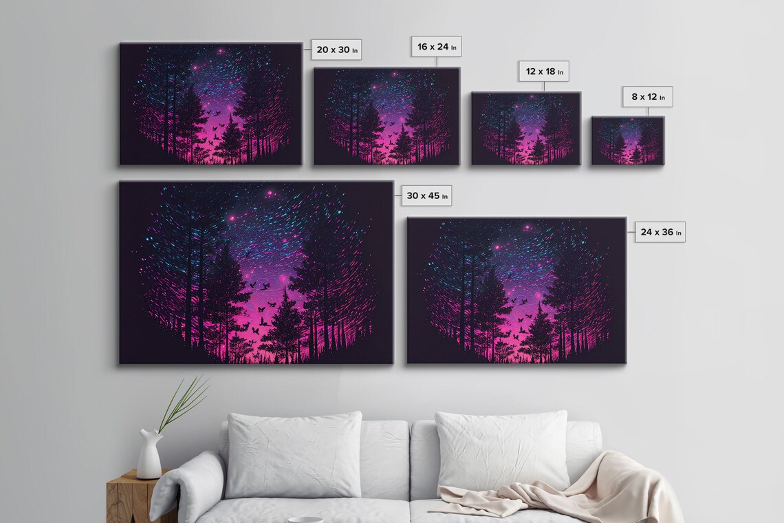 Synthwave Starry Night Time Lapse Pine Tree Forest Art Print - Image 3