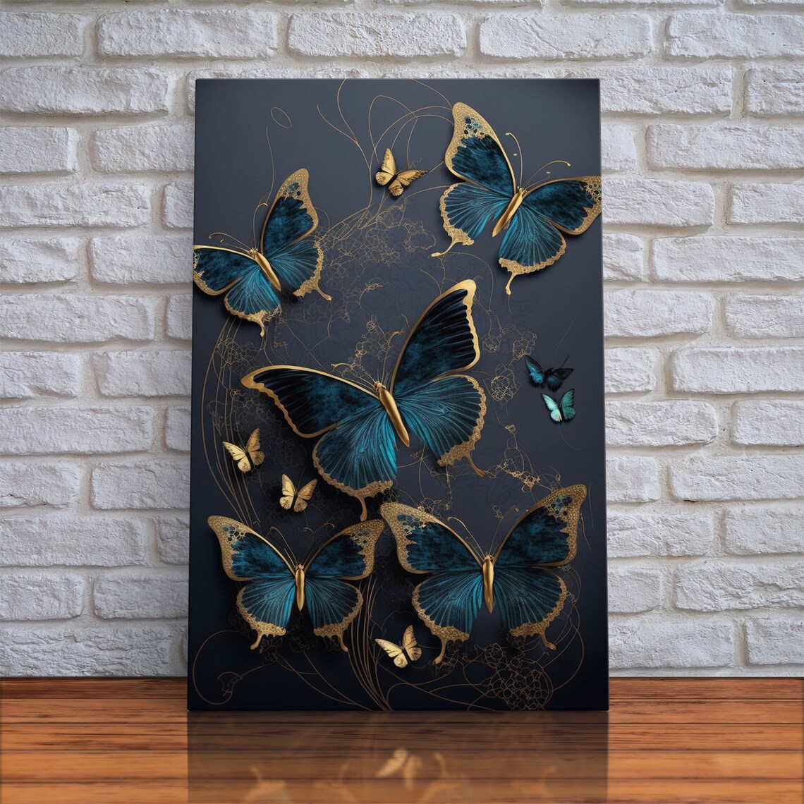 Blue Butterflies, Gold Butterfly Painting Art Print - Image 5