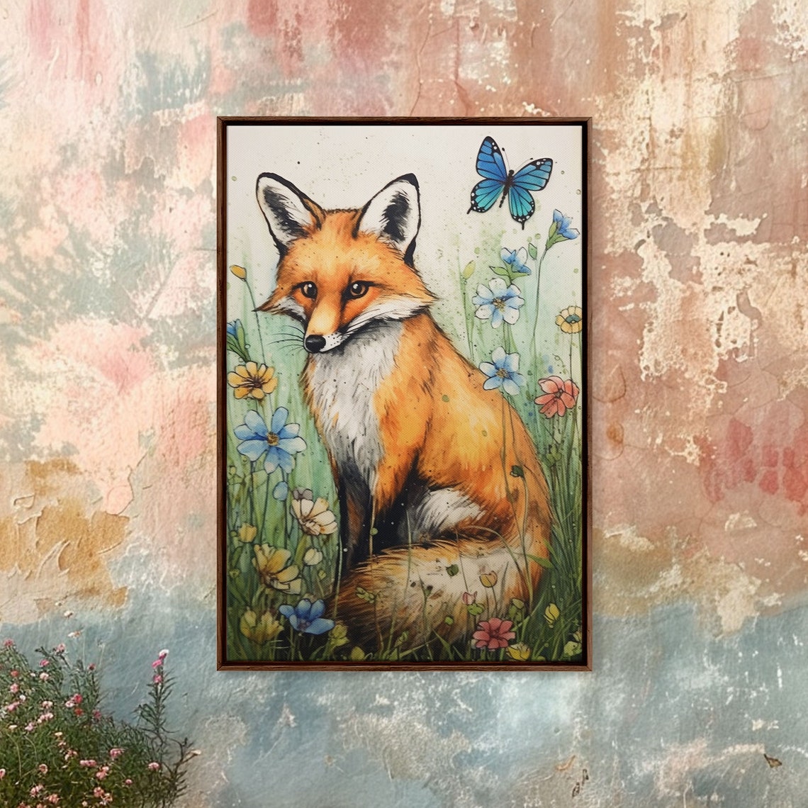 Red Fox Among Wildflowers Watercolor Butterfly Woodland Art Poster - Image 5