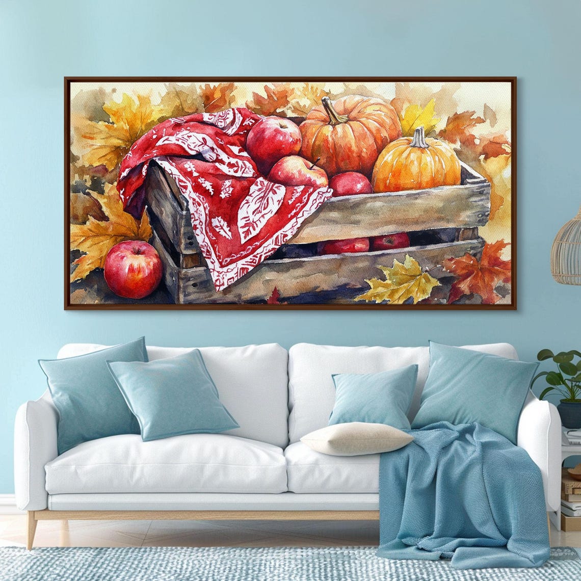 Wooden Crate Of Pumpkins And Apples Harvest Still Life Art Print