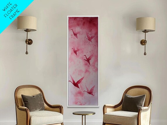 Pink Origami Cranes Flying Watercolor Minimalist Zen Art Poster