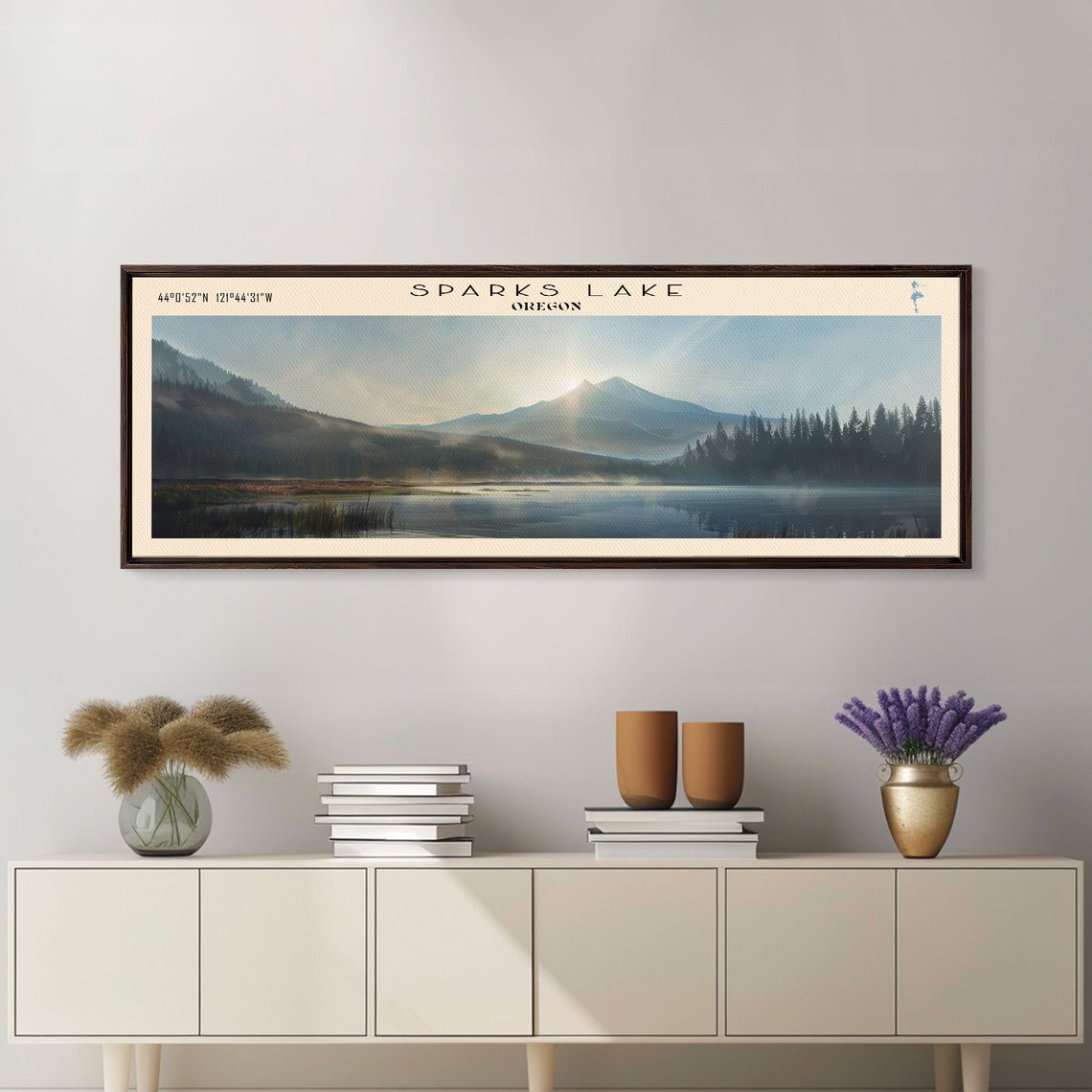Sparks Lake Oregon Sunrise Behind Peak Misty Morning Travel Poster - Image 4