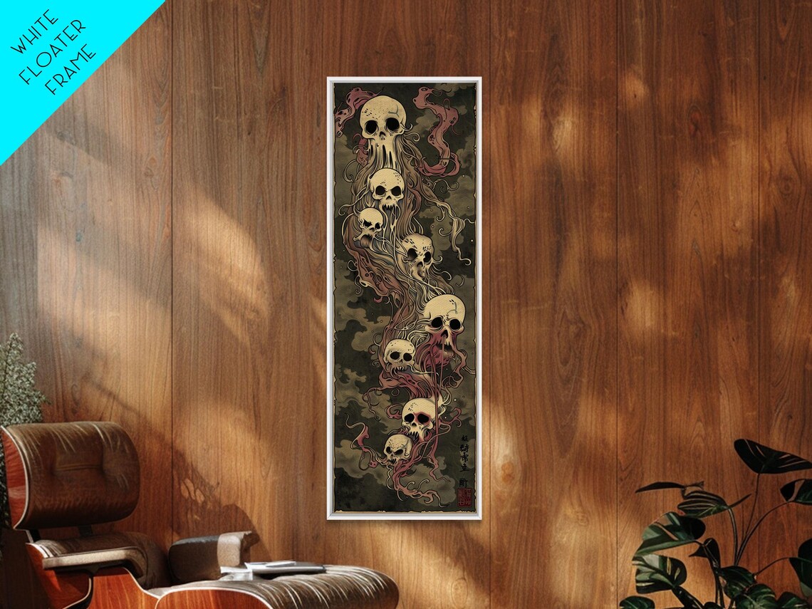 Floating Ghost Skulls Dark Japanese Ghostly Eerie Style Tall Wall Art Poster