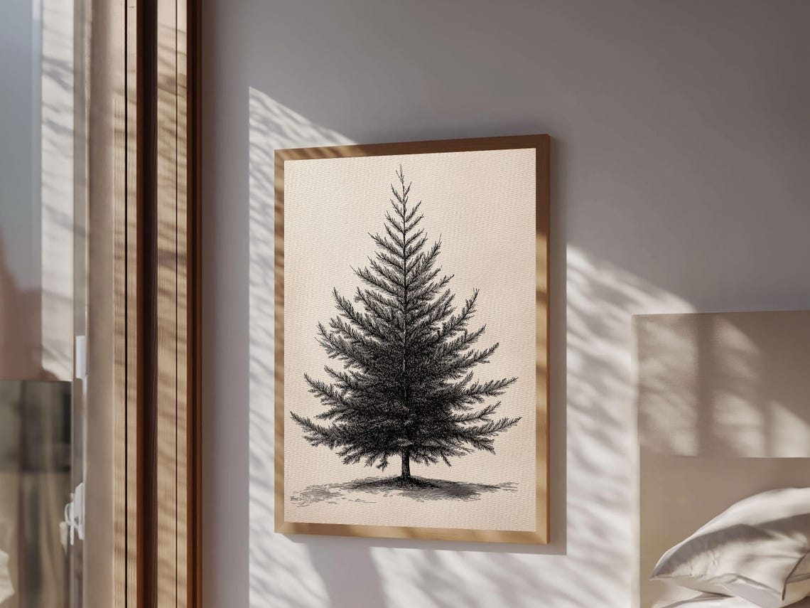 Minimalist Evergreen Tree Ink Sketch Art Print Black And White Decor - Image 6