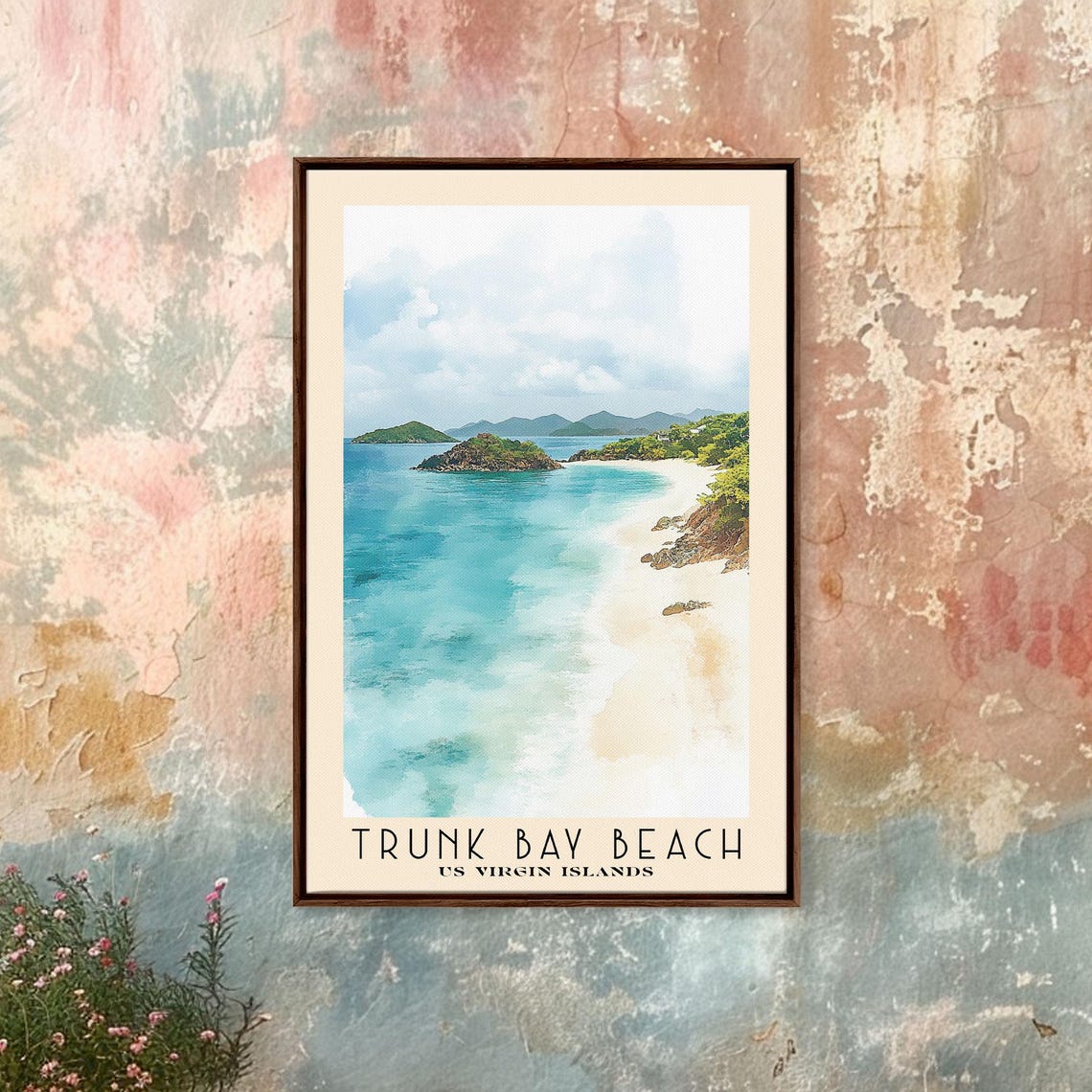 Trunk Bay Beach Us Virgin Islands Watercolor Beach Print Vacation Gift Wall Art Framed Print Framed Beach Painting - Image 3