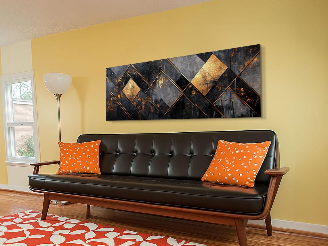 Black Gold Geometric Diamonds Art Deco Abstract Modern Wall Poster