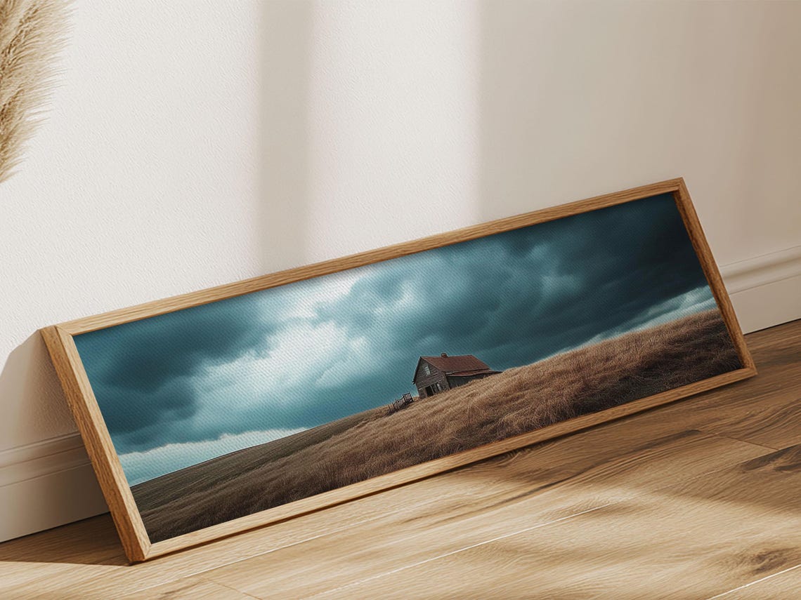 Lonely Rustic Barn Stormy Sky Golden Field Dramatic Wall Poster