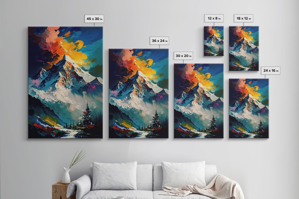 Snow Capped Mountain Peak Abstract Oil Painting Bold Color Art Poster - Image 5